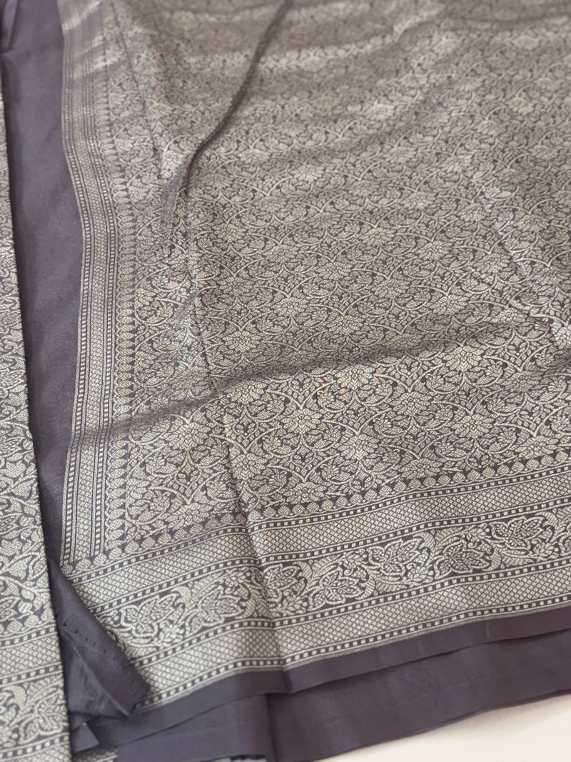 Banarasi semi katan saree in silver zari SHSNRIC