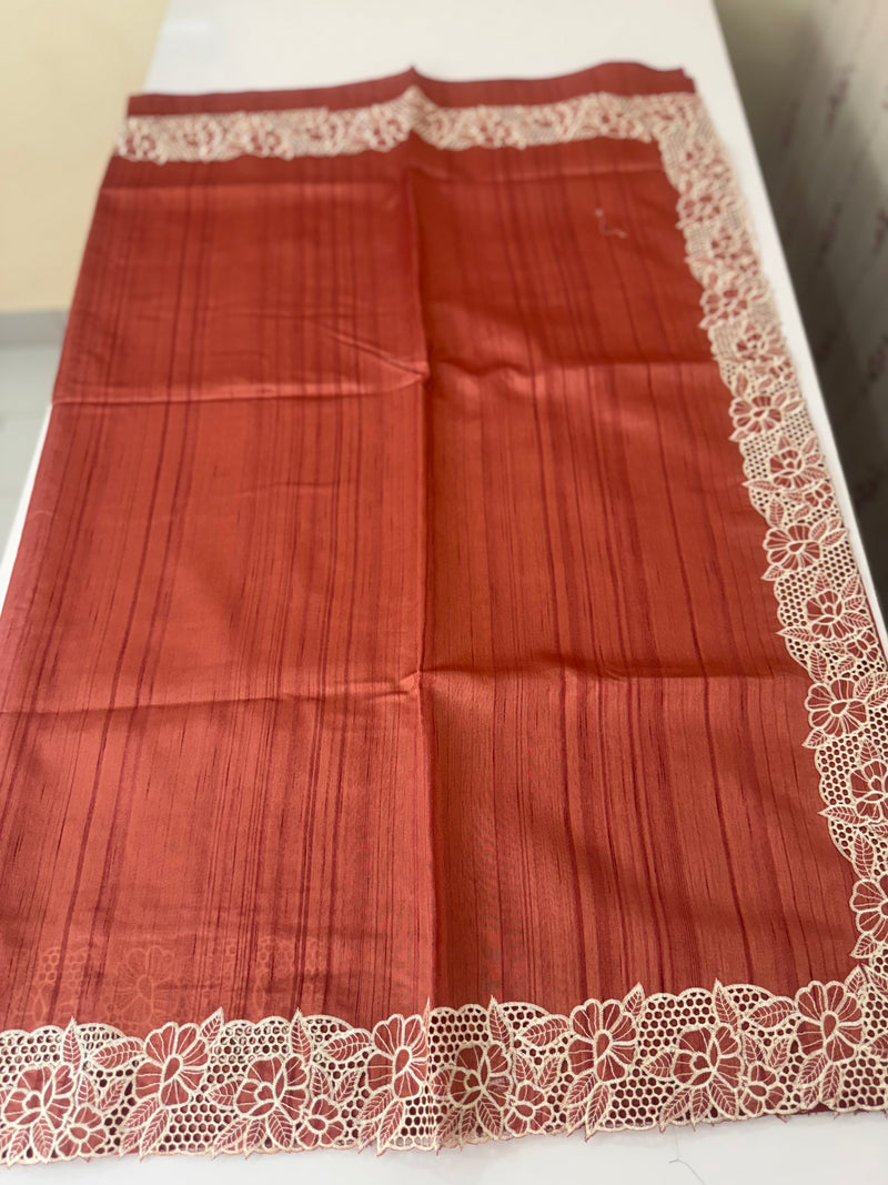 Cutwork Semi tussar saree MTSS879 Dark Peach