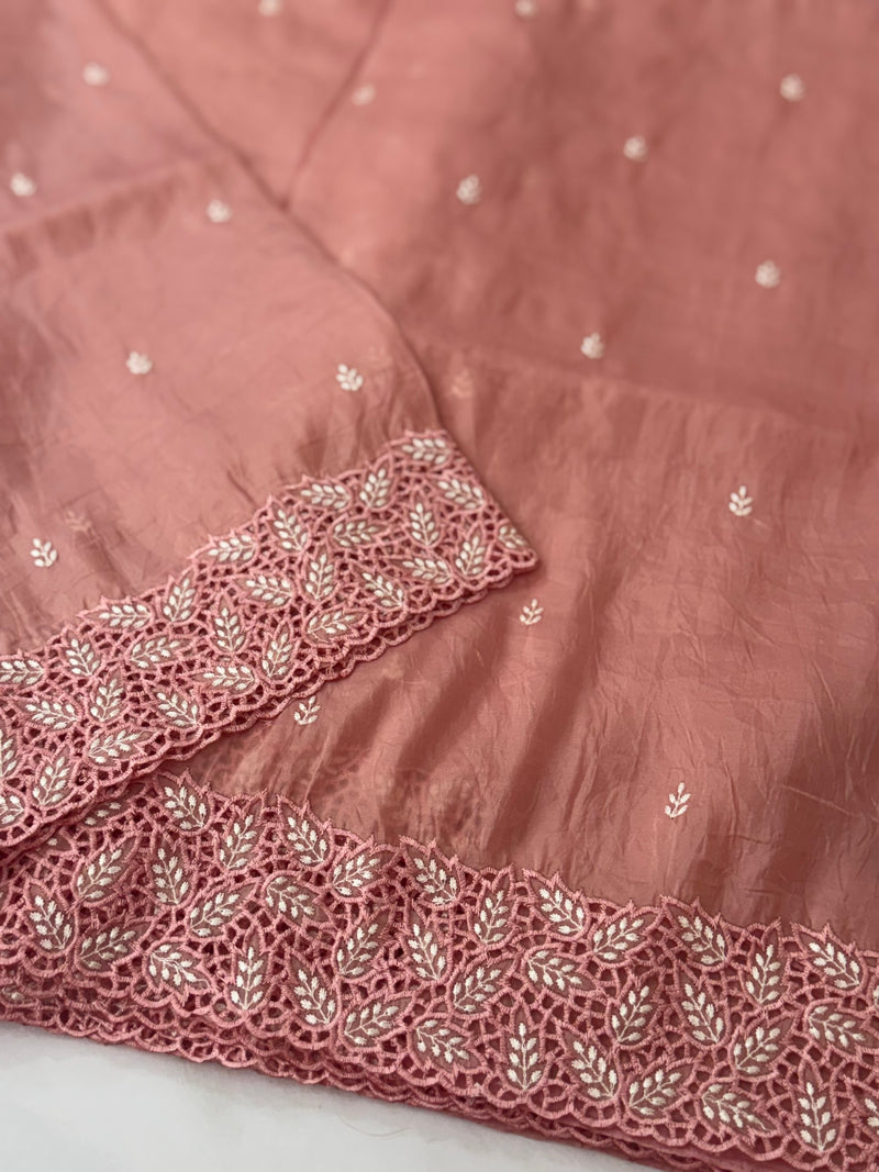 Crush Organza cutwork & embroidery saree MS9735- Peach