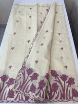 Jute Linen Applique work saree  -MSH128 Offwhite to OnionPink