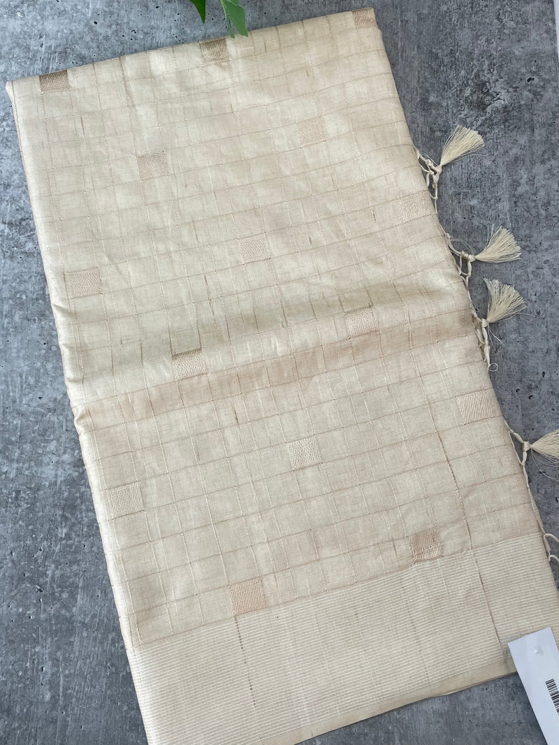 Blended tussar saree with embriodery - MS8665 Cream as