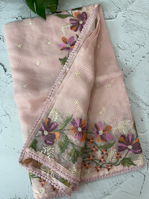 Silky kota saree with embriodery MSK4556- PastelPink