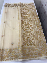 Semi organza saree with embroidery  - MSH124 - Beige 2