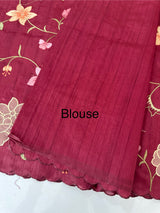 Blended tussar saree with applique work and embroidery MTSS451 DeepMaroon
