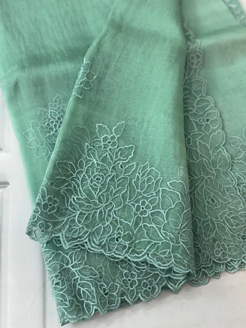 Cutwork Tissue Organza saree MS14051- PastelBlueGreen