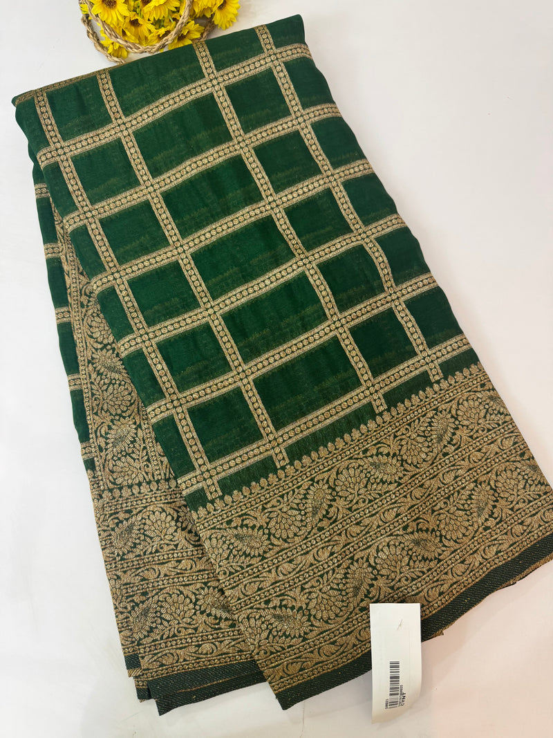 Semi banarasi Khaddi Georgette saree - MS1498 BottleGreen