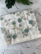 White Supernet saree with embroidery MSH153