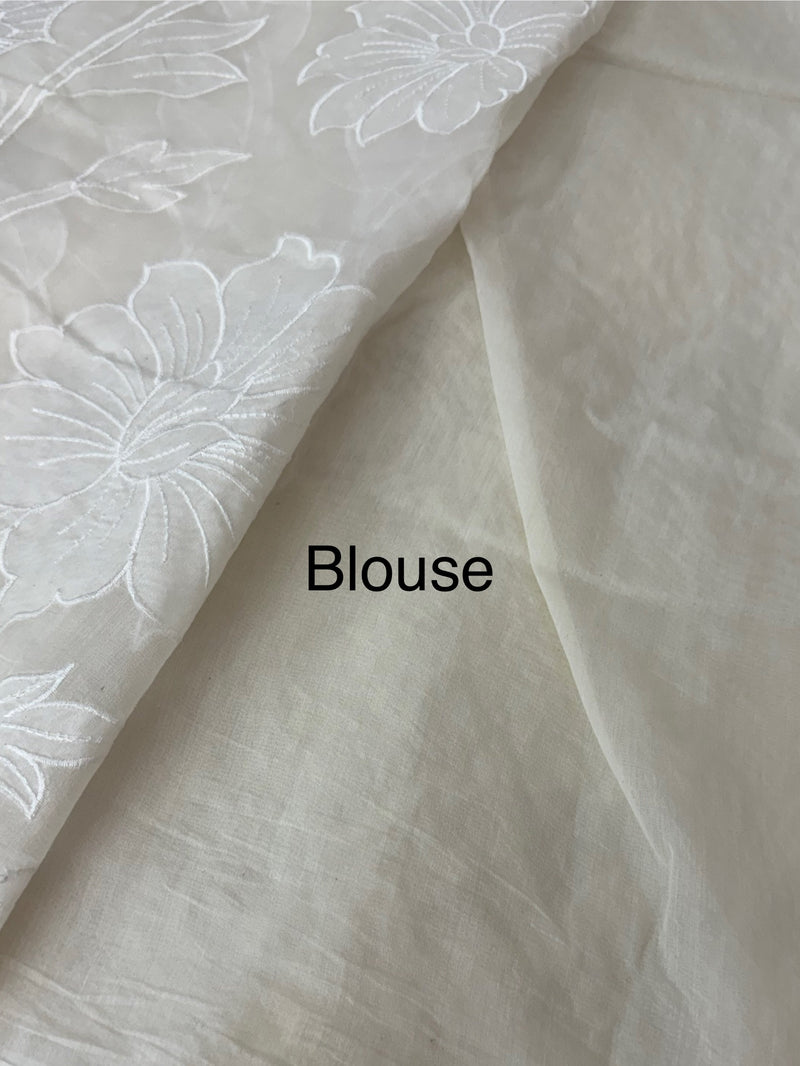 Mul chanderi applique work saree  MSH115 - Offwhite