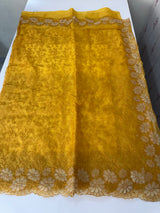 Semi Soft Organza saree with thread work and applique borders - MCW666 Mustard