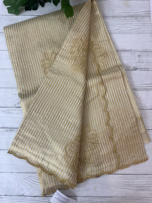 Tissue mix Soft silk saree with applique work MS8146 - Golden