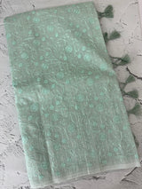 Moonga checks saree with embroidery MSH219 - PastelAqua