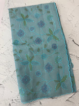 Moonga checks saree with prints and embroidery MSH154- DuskyBlue
