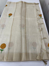 Tissue linen saree with embroidery MSL845