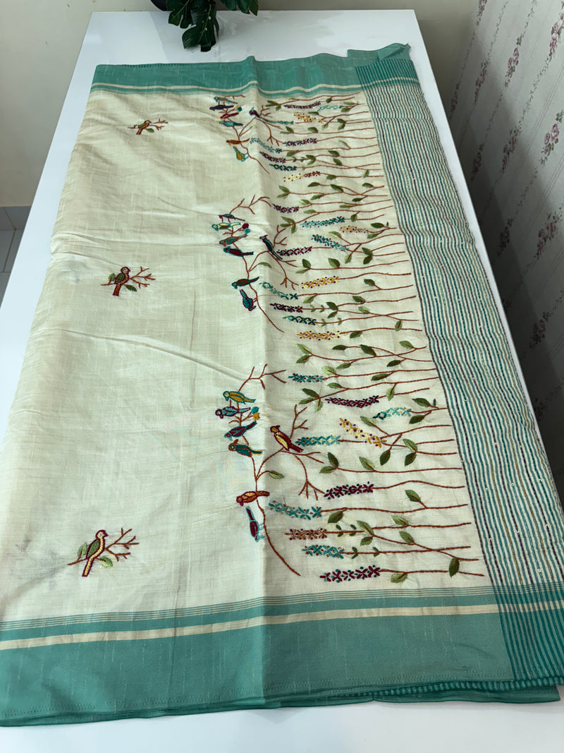 Blended tussar silk saree with hand embroidery MS40488