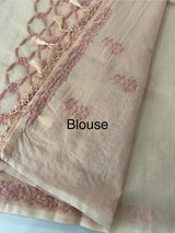 Premium Moonga checks saree with Hand Chikankari work  MSH246 Peach