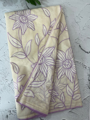 Mul chanderi applique work saree MSH182 - Offwhite to Lavender