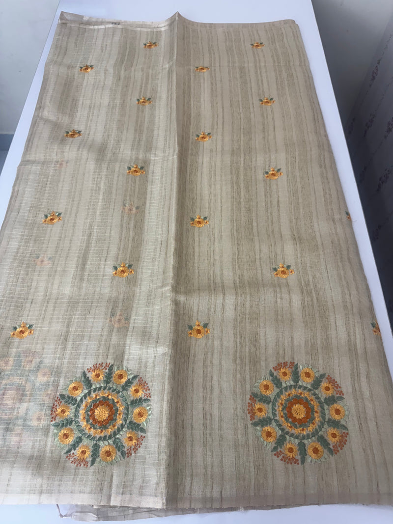 Blended tissue tussar saree with embriodery - MS8945