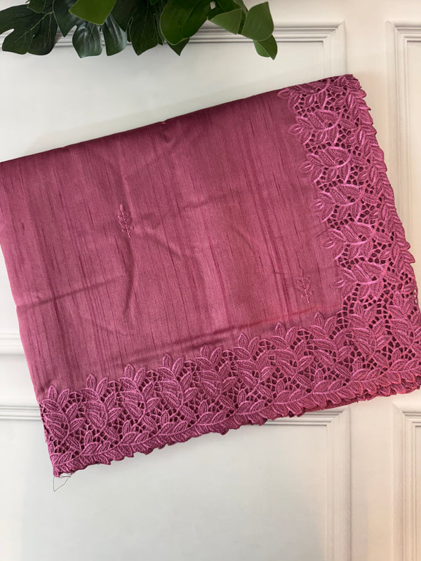 Blended tussar saree with cutwork - MSHK121 RougePink