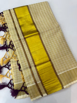 Kerala golden tissue cotton saree - checks
