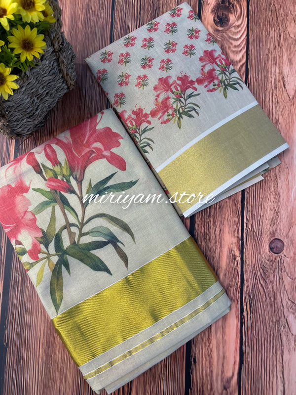 Kerala tissue cotton saree - Prints