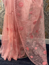 Tissue Organza Applique work saree MS14053- PeachPink