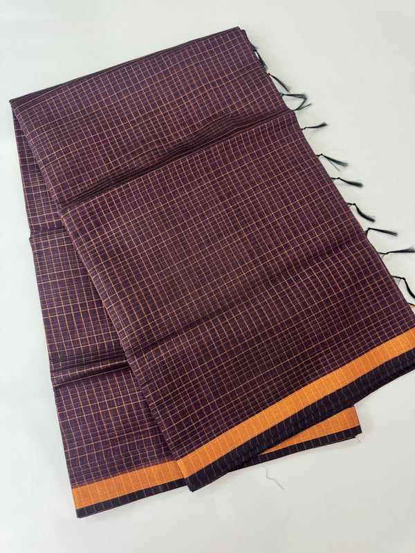 Mangalagiri Silk Cotton Saree with zari checks MS90321 Wine