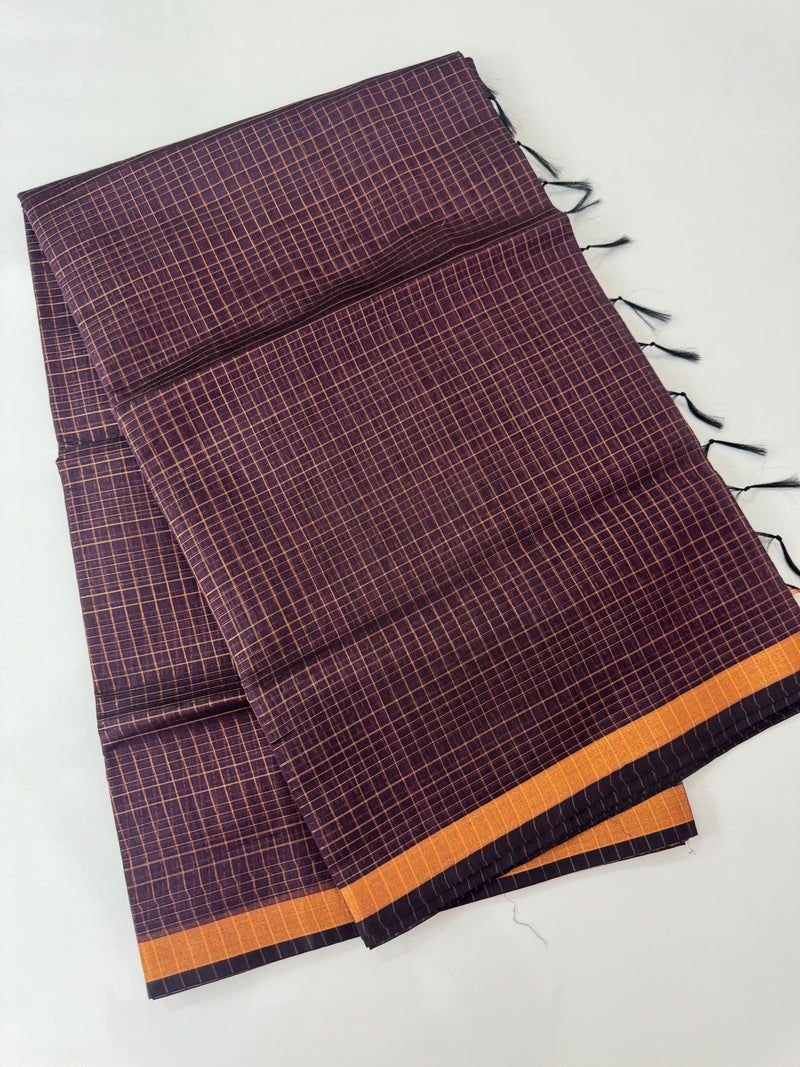 Mangalagiri Silk Cotton Saree with zari checks MS90321 Wine