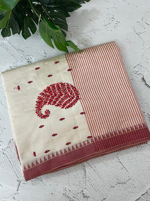 Blended tussar silk saree with embroidery- MSH490