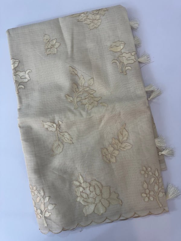 Silky kota embroidery saree  MSK890 Beige