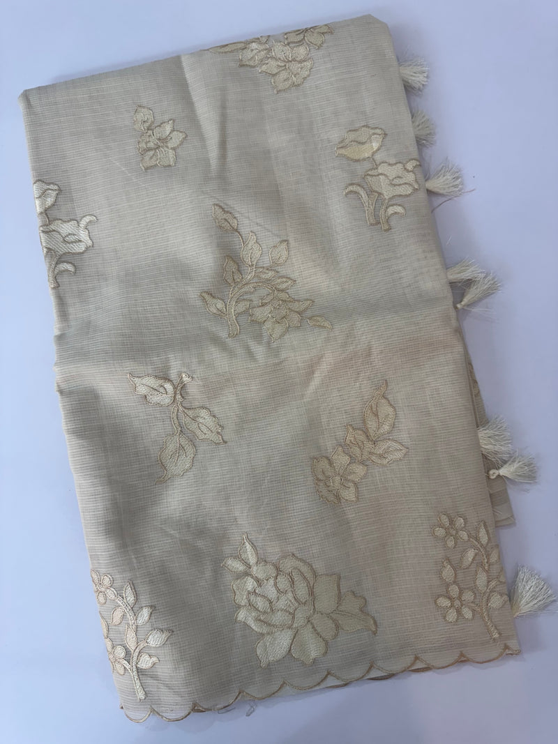 Silky kota embroidery saree  MSK890 Beige