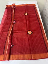 Checks Semi tussar saree with hand painting MS3432