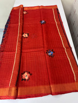 Checks Semi tussar saree with hand painting MS3432