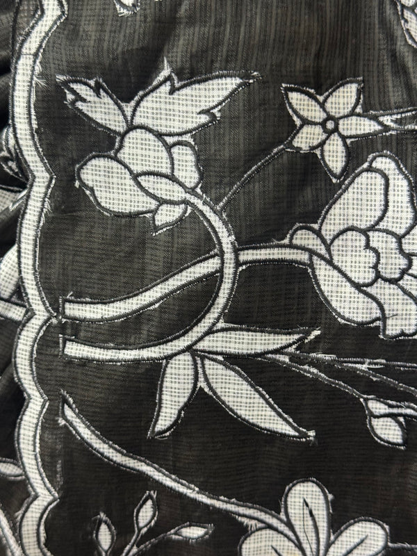 Soft kota silk saree with applique work MS14410- Black& white