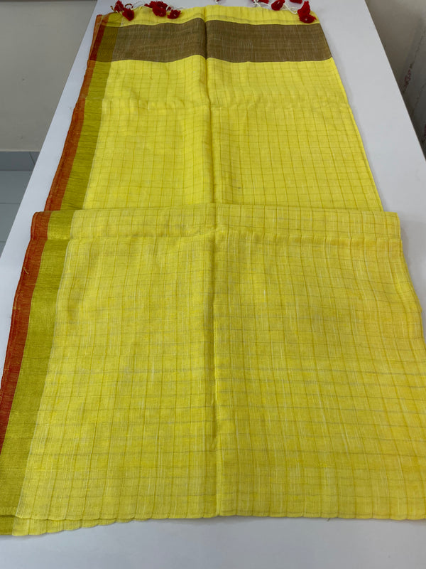 Linen checks saree with zari border MLS9788