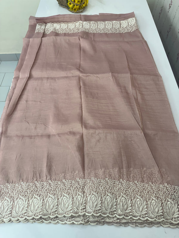 Crush Organza embroidery saree MS9739 Dusky NudePink