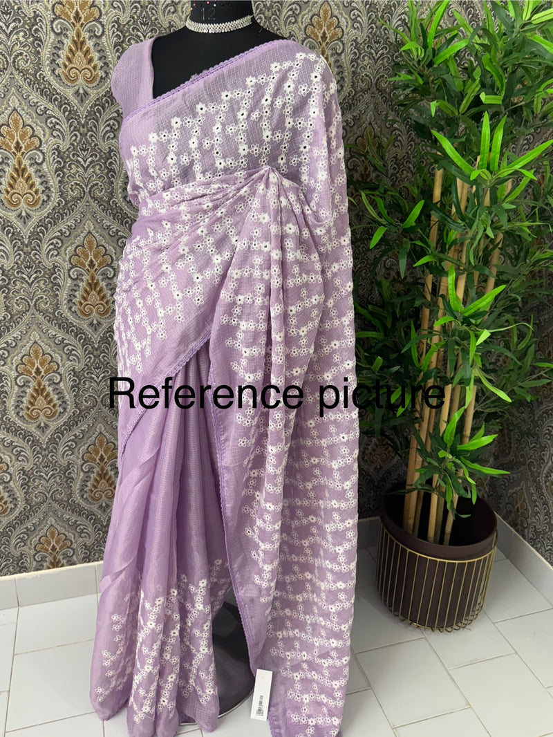 Soft kota checks saree with embroidery SVPSMC DustyMauve