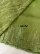 Georgette - Organza saree with thread work MS349 Green