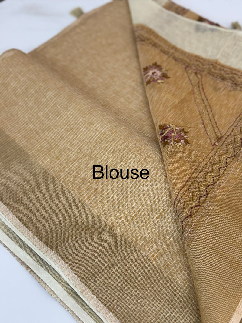 Linen saree with French knots and kanta embriodery MS94311