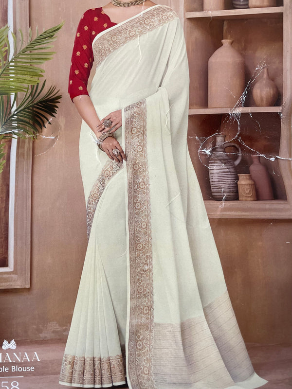 Semi Georgette saree with zari border MGS687