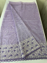 Glassy tissue organza saree with embroidery FKSF133- Lavender