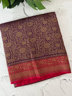 Banarasi semi katan saree with contrast border MKS455 Purple to Red