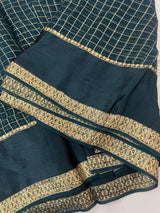 Crepe chiffon georgette saree with checks MS40097 TEALBLUE