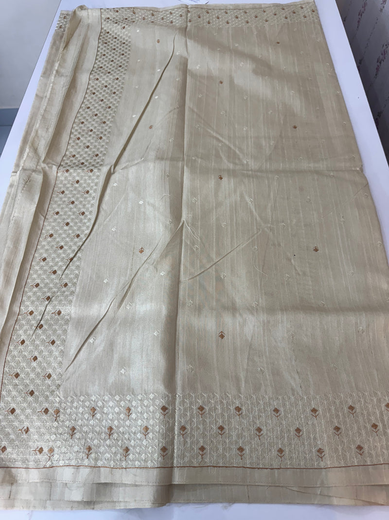 Blended tussar Saree with Embriodery - SEFNMYS Cream
