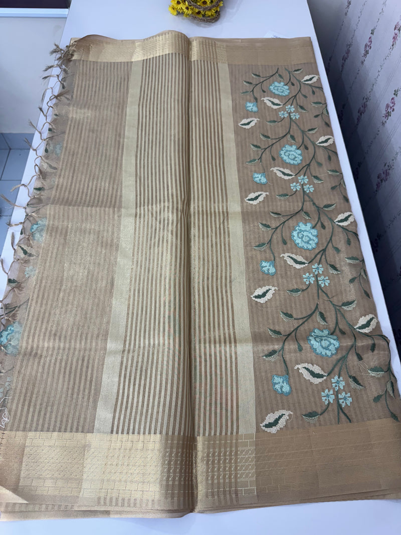 Tissue Silk Saree with Cross Stitch Embroidery MS8933