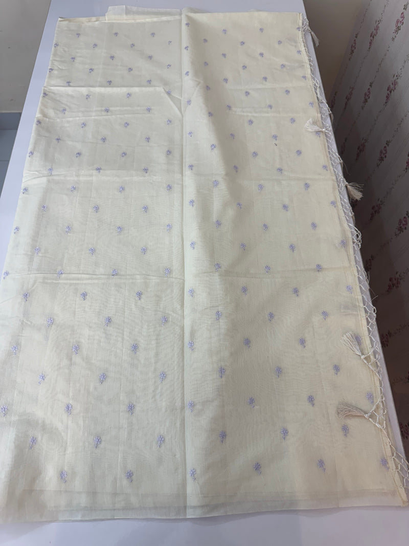 Mul chanderi saree with embriodery MSH114 - Pastel Lavender flowers
