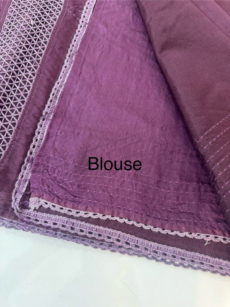 Supernet saree with crochet work and lace border MCJ5433 -Wine(V shape Crochet)