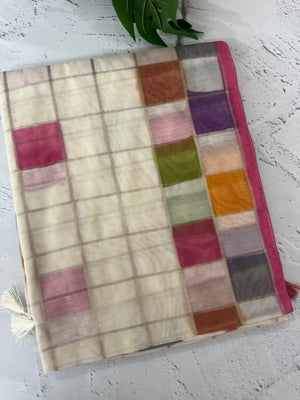 Semi chanderi saree with multi color checks- MSF334