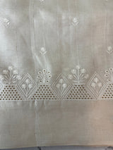 Blended tussar saree with embriodery and cutwork- MS8666 (8) Pearl Cream