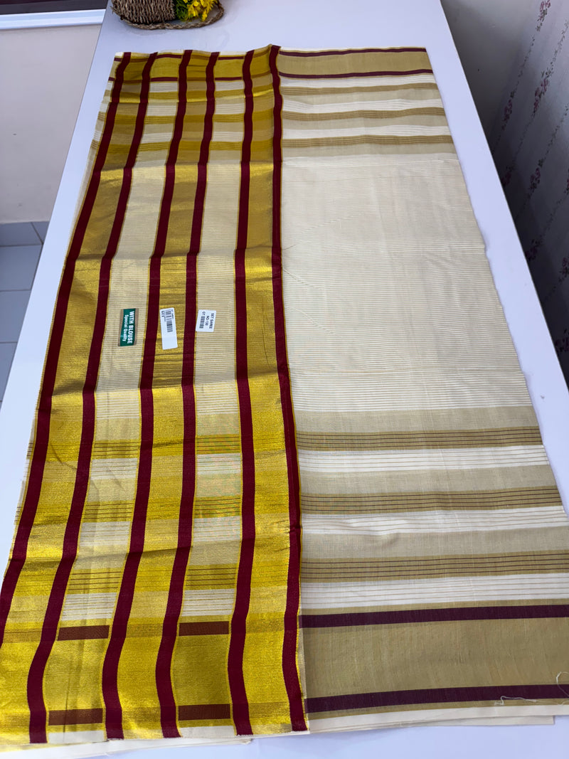Kerala tissue saree- Gold lines