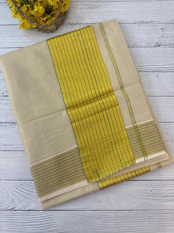 Kerala Gold tissue saree - Green Lines